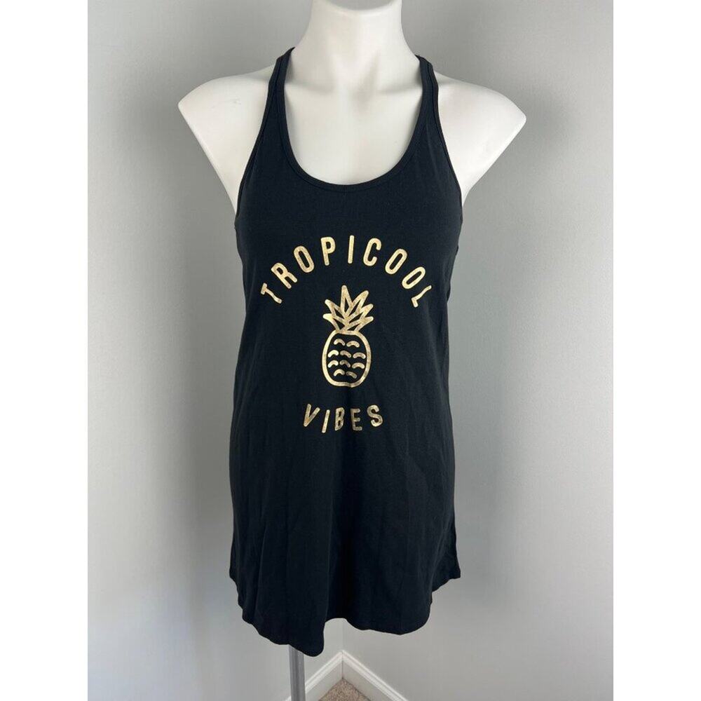 Miken Swim "Tropicool Vibes" Black Gold Pineapple Pullover Swim Cover Up Medium